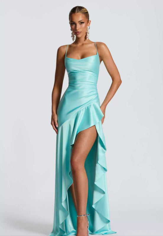 Backless Ruffle Slit Maxi Dress