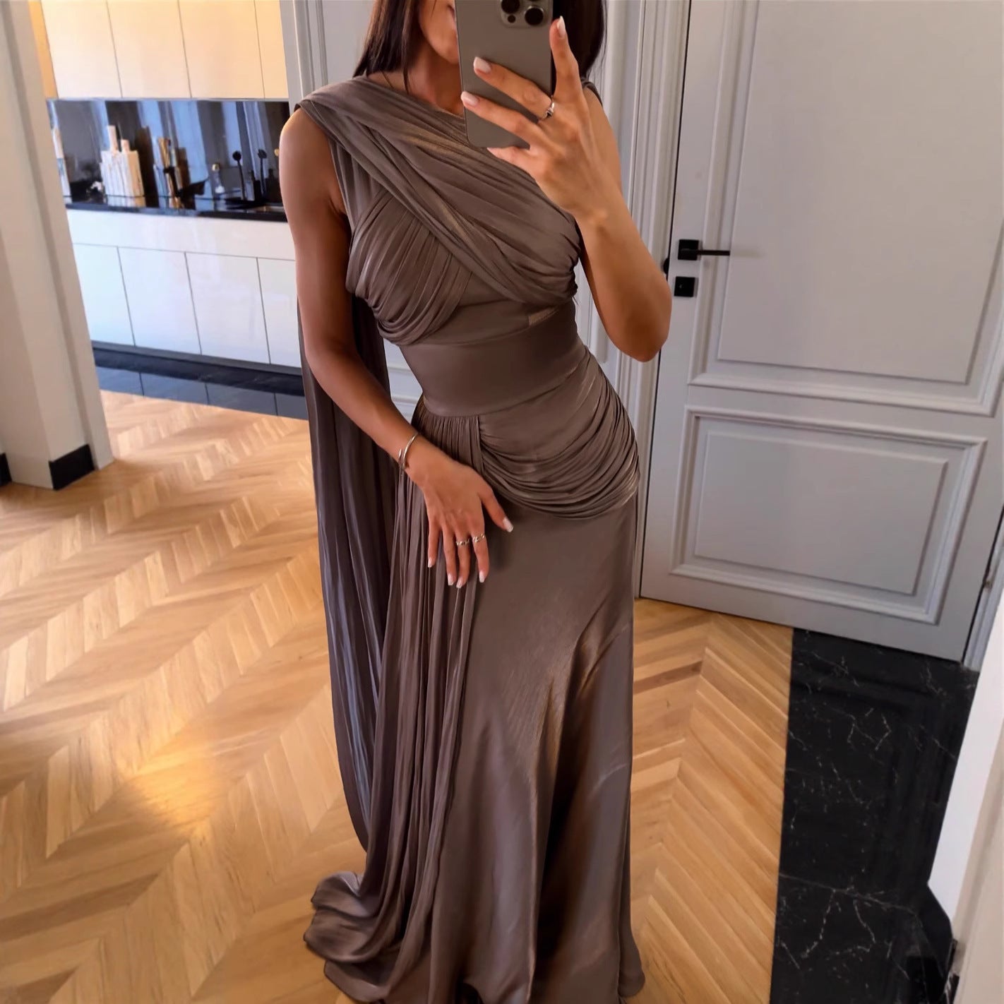 Satin Ribbon Pleated Dress