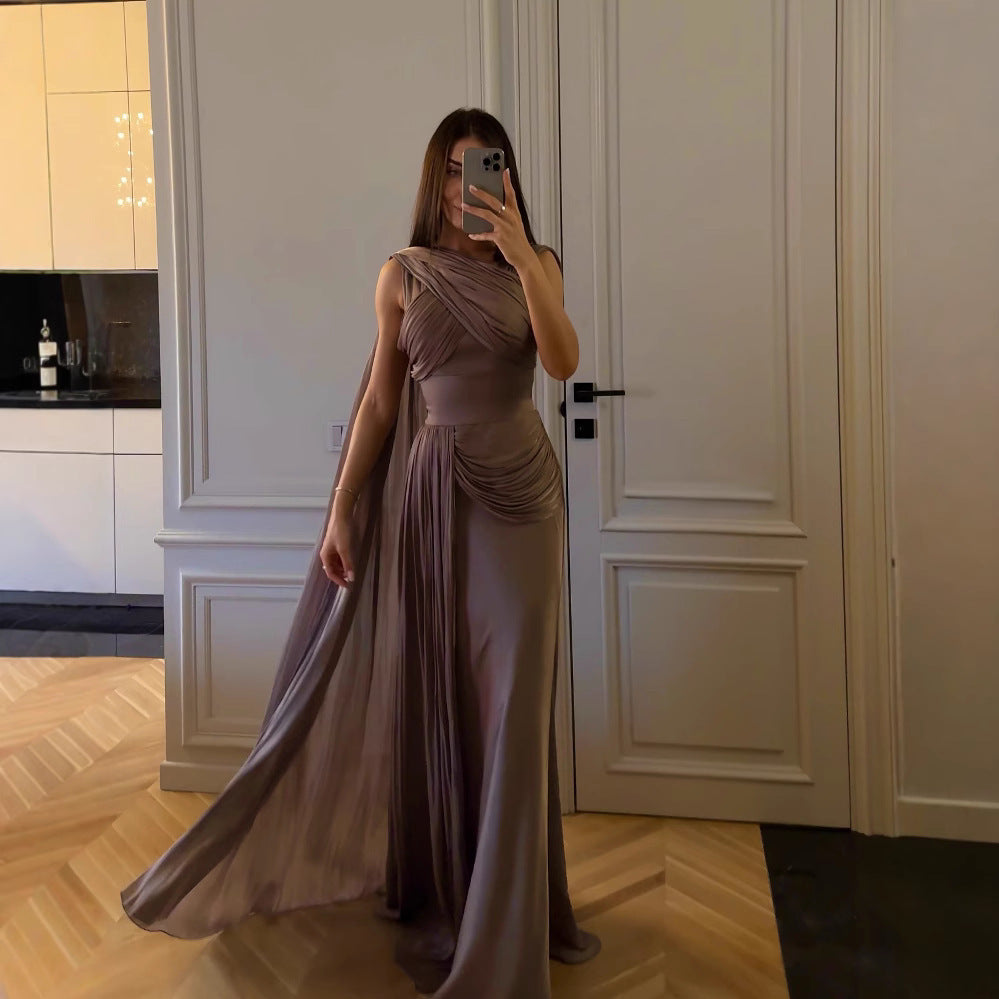 Satin Ribbon Pleated Dress