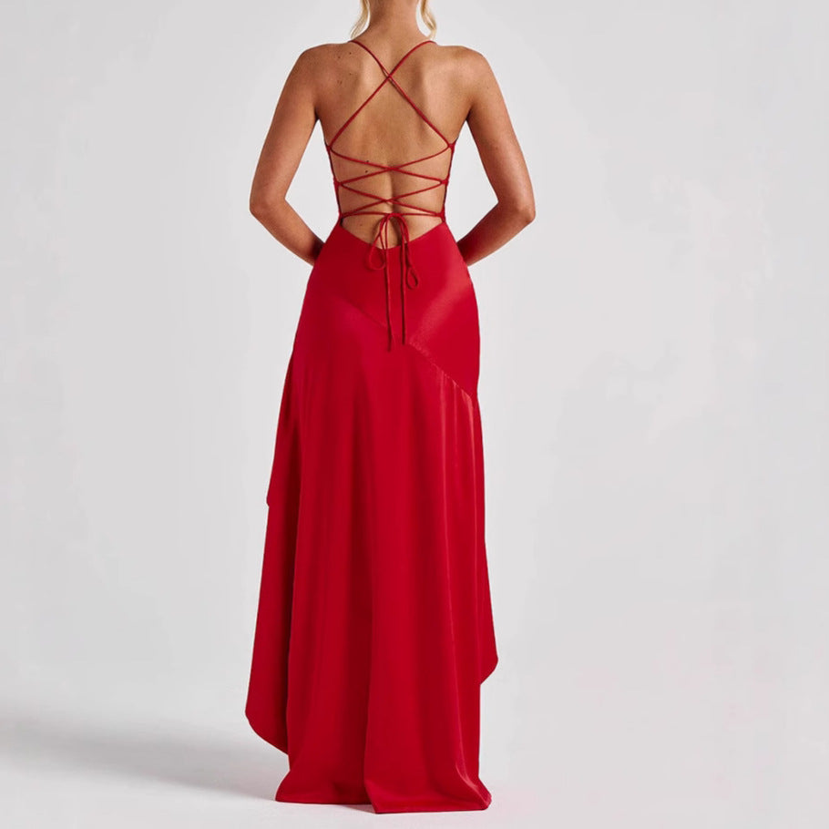 Backless Ruffle Slit Maxi Dress