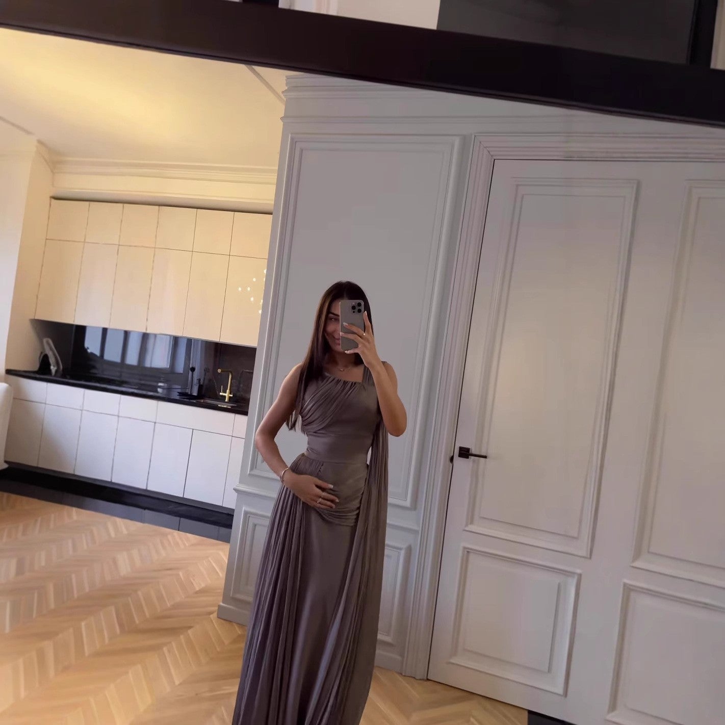 Satin Ribbon Pleated Dress
