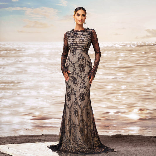 Sheer Sleeves Mermaid Dress