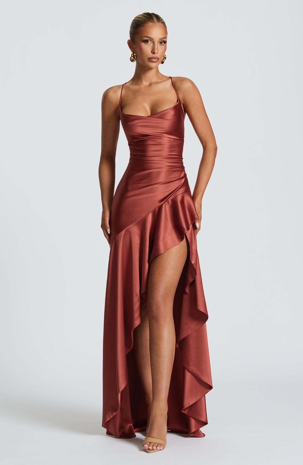 Backless Ruffle Slit Maxi Dress