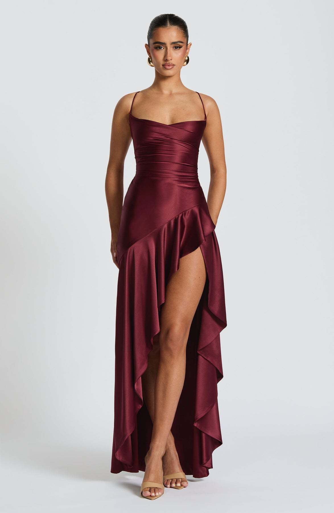 Backless Ruffle Slit Maxi Dress