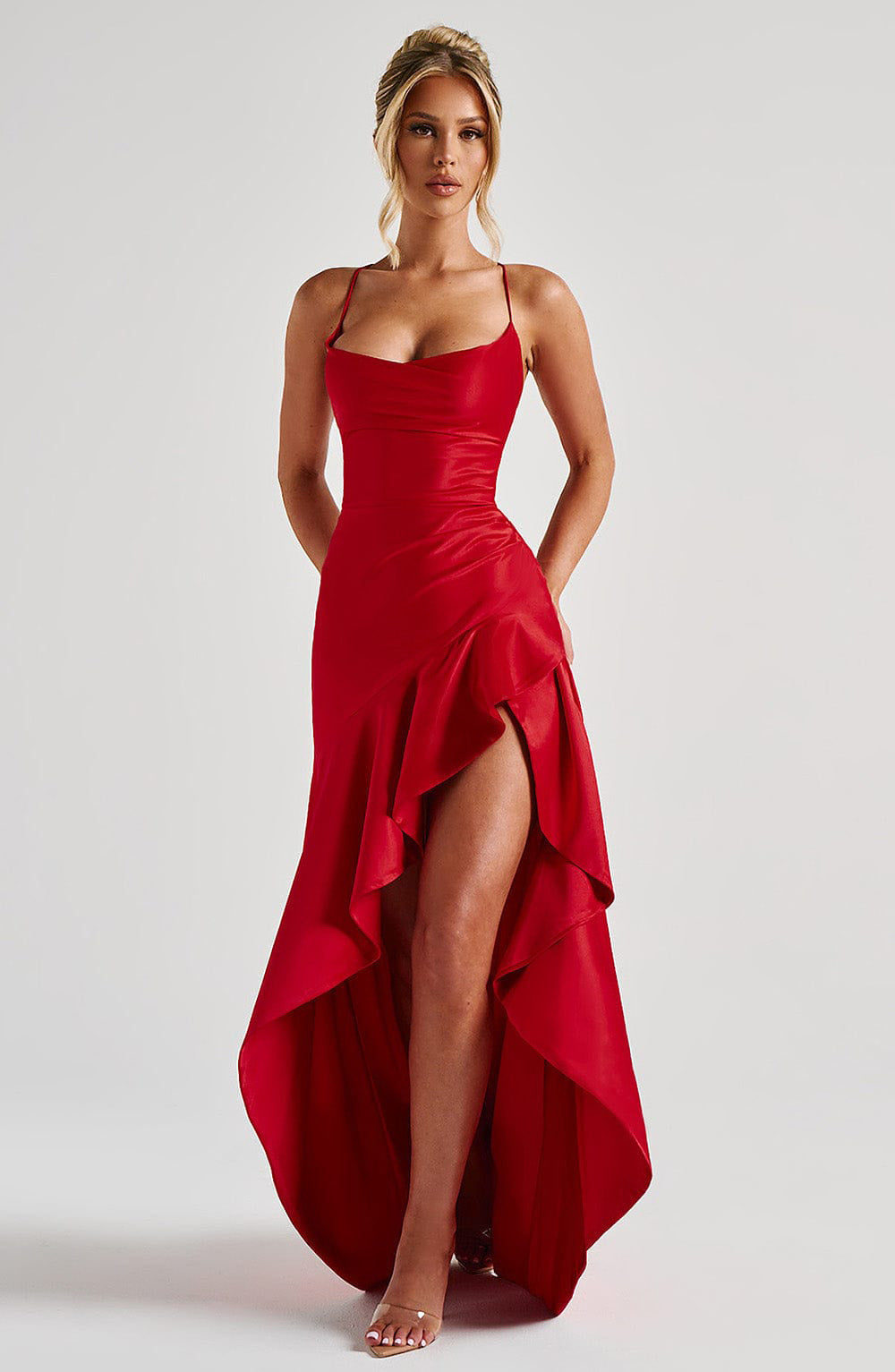 Backless Ruffle Slit Maxi Dress